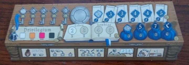 A close-up look at the blue player board.